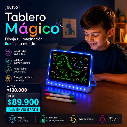 Tablero Mágico LED para Niños | Pizarra Creativa Recargable con Luz Neon